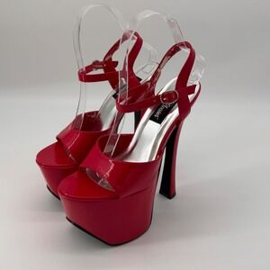 VTG Used Pleaser Red Patent Leather Stiletto Platform 7 Stripper Fetish Dancer
